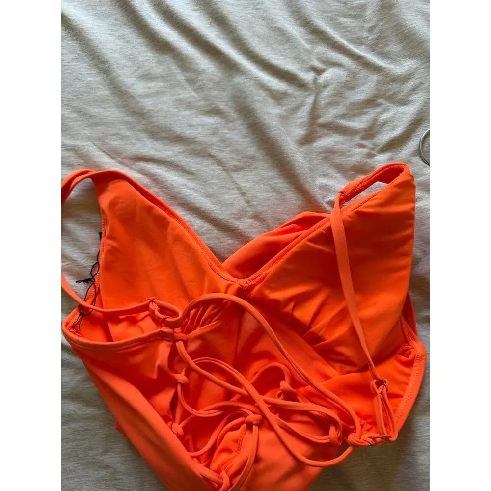 ta3 hi cut plungey one piece swim in orange, women size medium regular / long